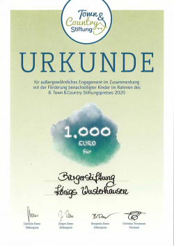 Town&Country-Stiftung - Urkunde für Stadtbroschüre für Grundschulen